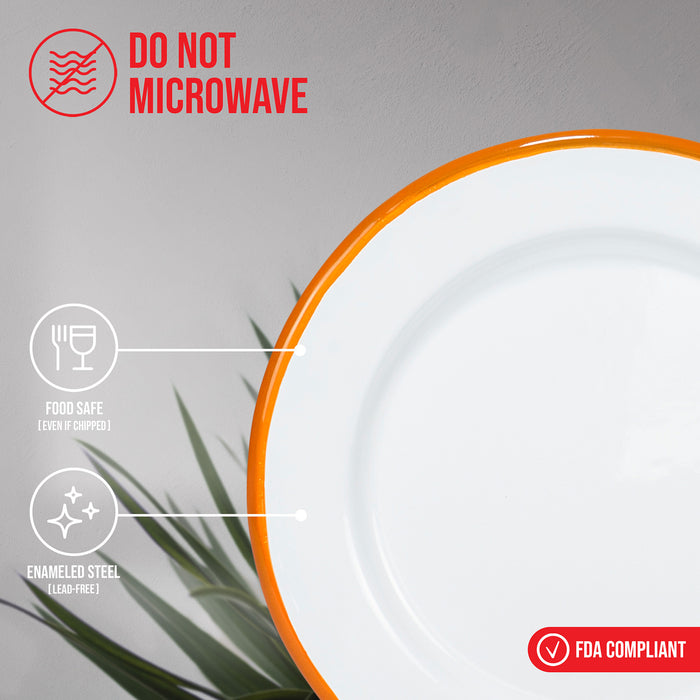 Red Co. 16-Piece Enamelware Metal Dinnerware Set for 4, White/Color Rim