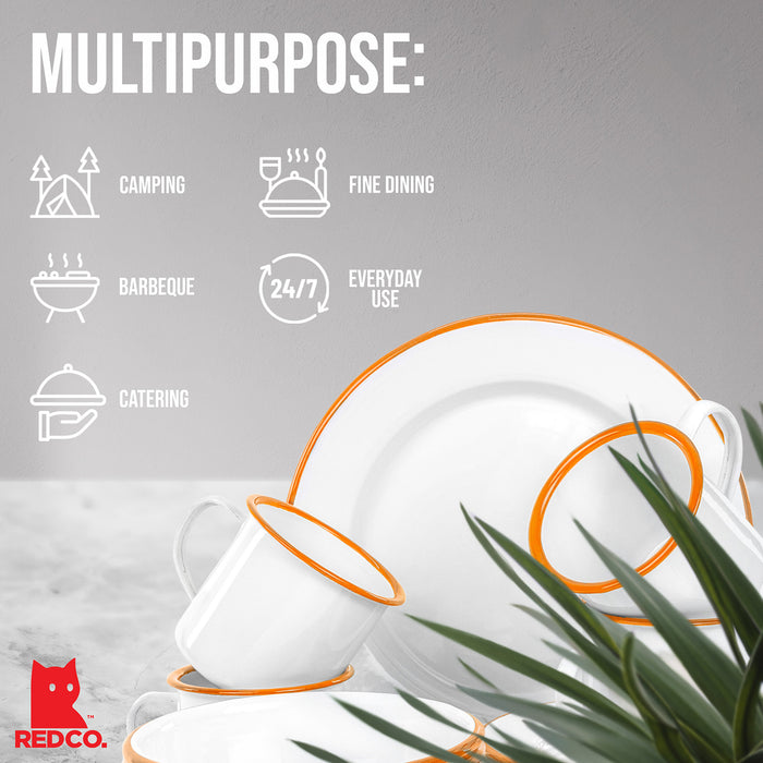 Red Co. 16-Piece Enamelware Metal Dinnerware Set for 4, White/Color Rim