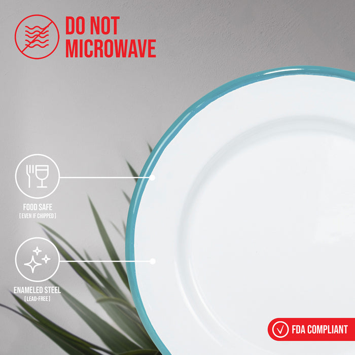 Red Co. 16-Piece Enamelware Metal Dinnerware Set for 4, White/Color Rim