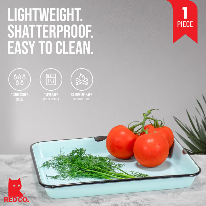 Red Co. 11 x 9 Enamelware Metal Classic 2 Quart Rectangular Serving Tray, Distressed/Black Rim