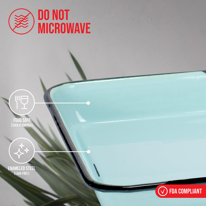 Red Co. 11 x 9 Enamelware Metal Classic 2 Quart Rectangular Serving Tray, Distressed/Black Rim