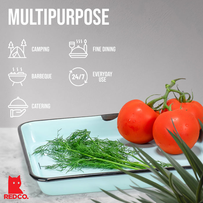 Red Co. 11 x 9 Enamelware Metal Classic 2 Quart Rectangular Serving Tray, Distressed/Black Rim