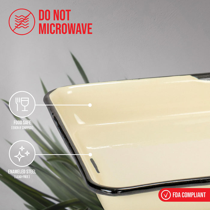 Red Co. 11 x 9 Enamelware Metal Classic 2 Quart Rectangular Serving Tray, Distressed/Black Rim