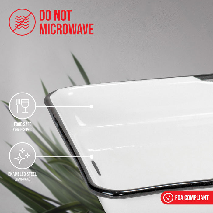 Red Co. 11 x 9 Enamelware Metal Classic 2 Quart Rectangular Serving Tray, Distressed/Black Rim