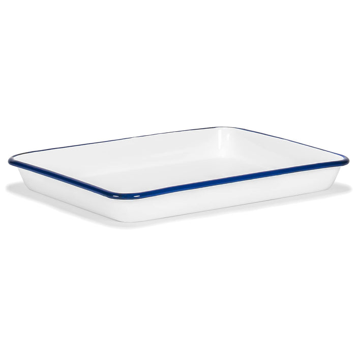 Red Co. 11" x 9" Enamelware Metal Classic 2 Quart Rectangular Serving Tray, Solid White/Color Rim