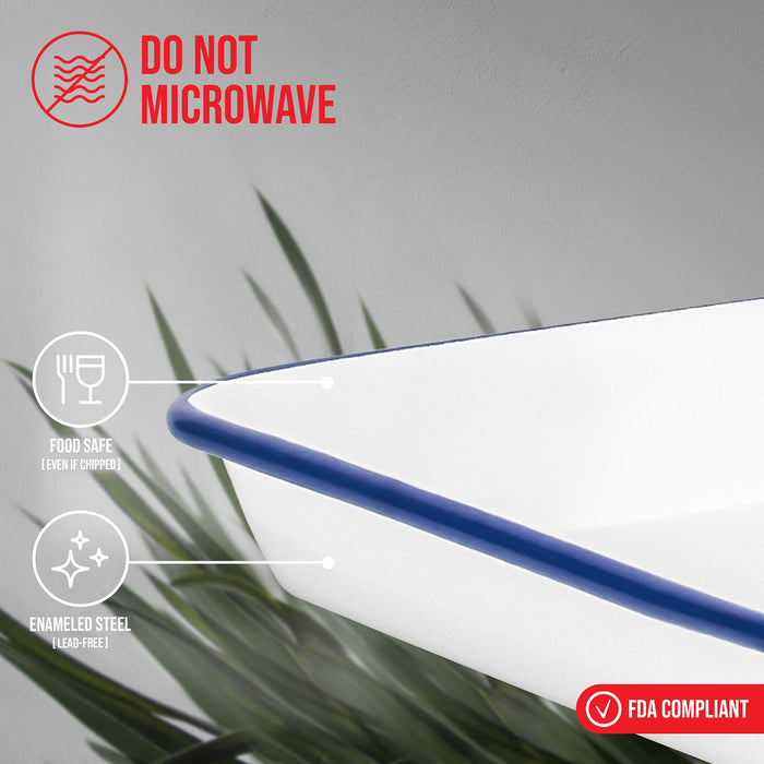 Red Co. 11" x 9" Enamelware Metal Classic 2 Quart Rectangular Serving Tray, Solid White/Color Rim
