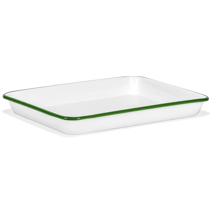 Red Co. 11" x 9" Enamelware Metal Classic 2 Quart Rectangular Serving Tray, Solid White/Color Rim