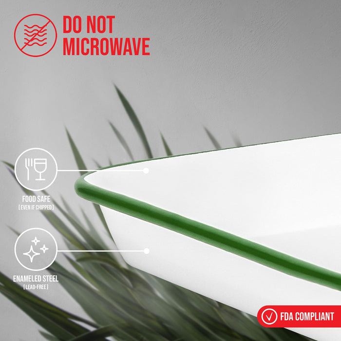 Red Co. 11" x 9" Enamelware Metal Classic 2 Quart Rectangular Serving Tray, Solid White/Color Rim