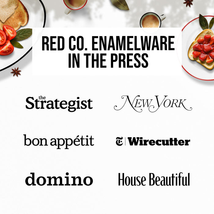 Red Co. 11" x 9" Enamelware Metal Classic 2 Quart Rectangular Serving Tray, Solid White/Color Rim