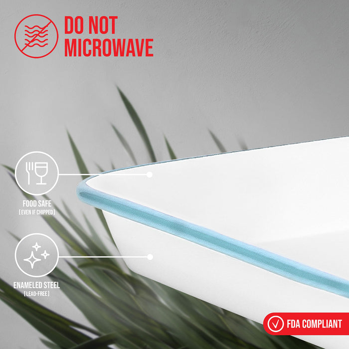 Red Co. 11" x 9" Enamelware Metal Classic 2 Quart Rectangular Serving Tray, Solid White/Color Rim