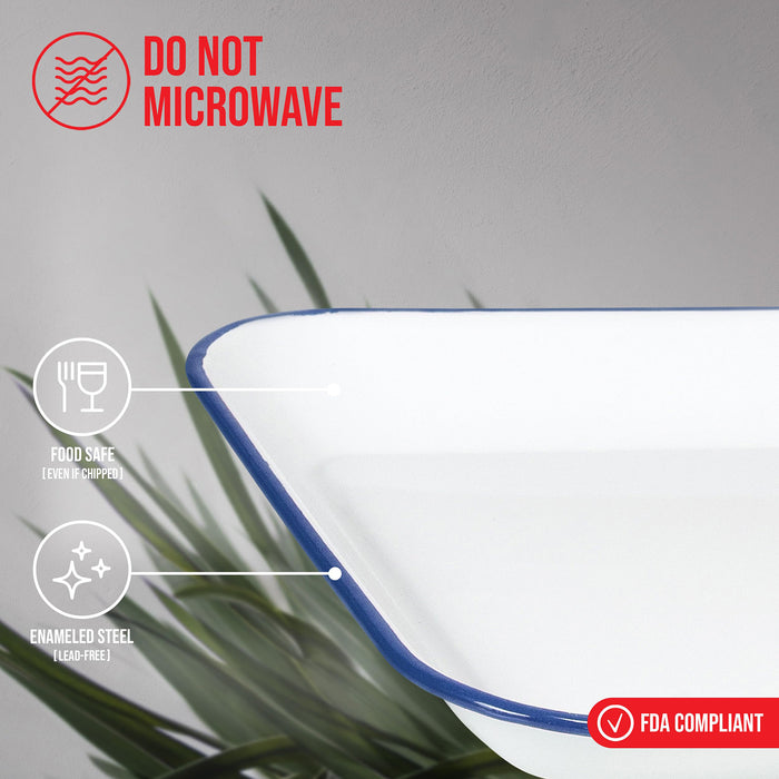 Red Co. 13.5” x 10” Enamelware Metal Classic 1.6-Quart Rectangular Serving Tray, Solid White/Color Rim