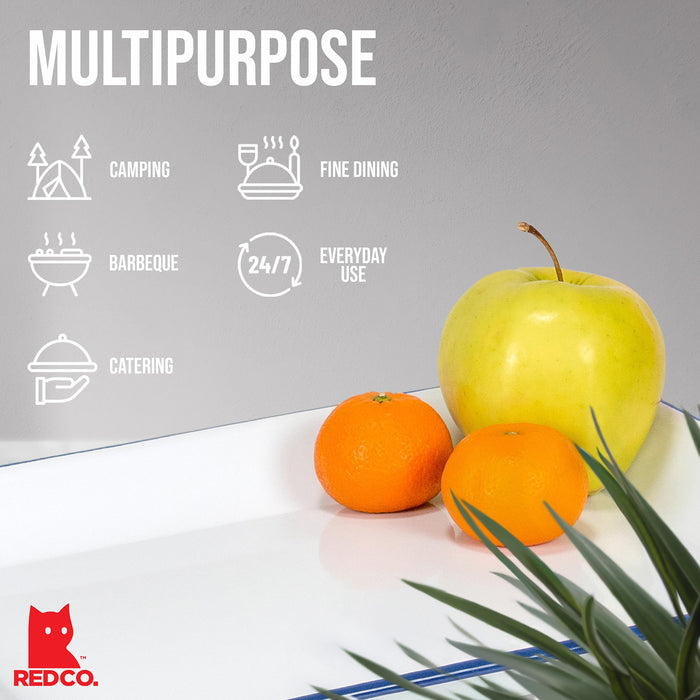 Red Co. 13.5” x 10” Enamelware Metal Classic 1.6-Quart Rectangular Serving Tray, Solid White/Color Rim