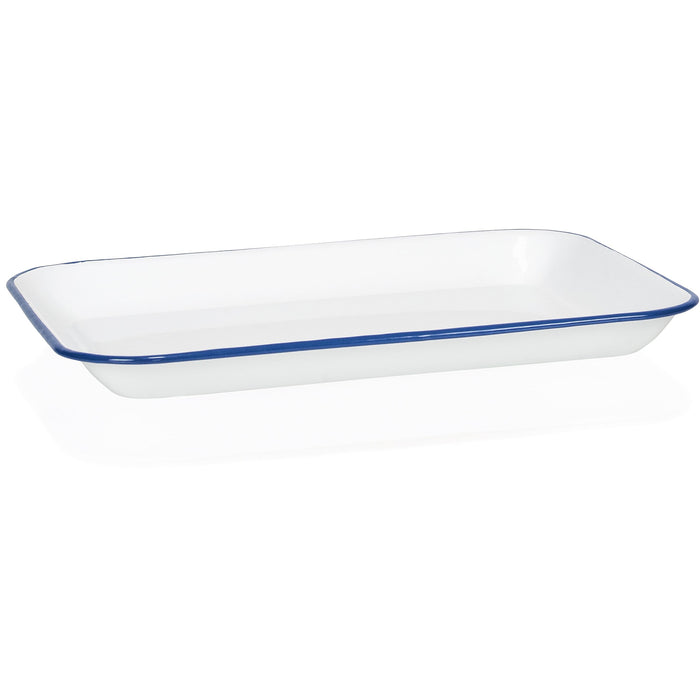 Red Co. 13.5” x 10” Enamelware Metal Classic 1.6-Quart Rectangular Serving Tray, Solid White/Color Rim