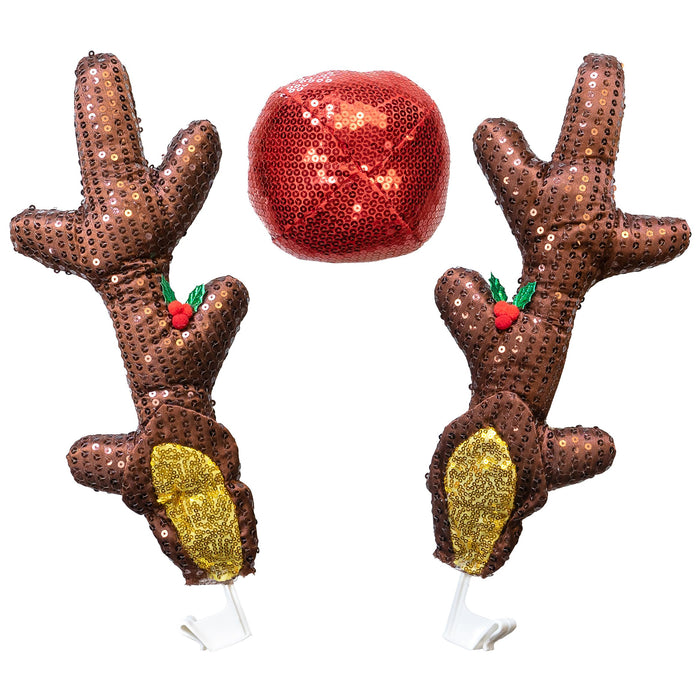Red Co. 16.5” Sequined Reindeer Antlers & Nose Christmas Car Kit Products