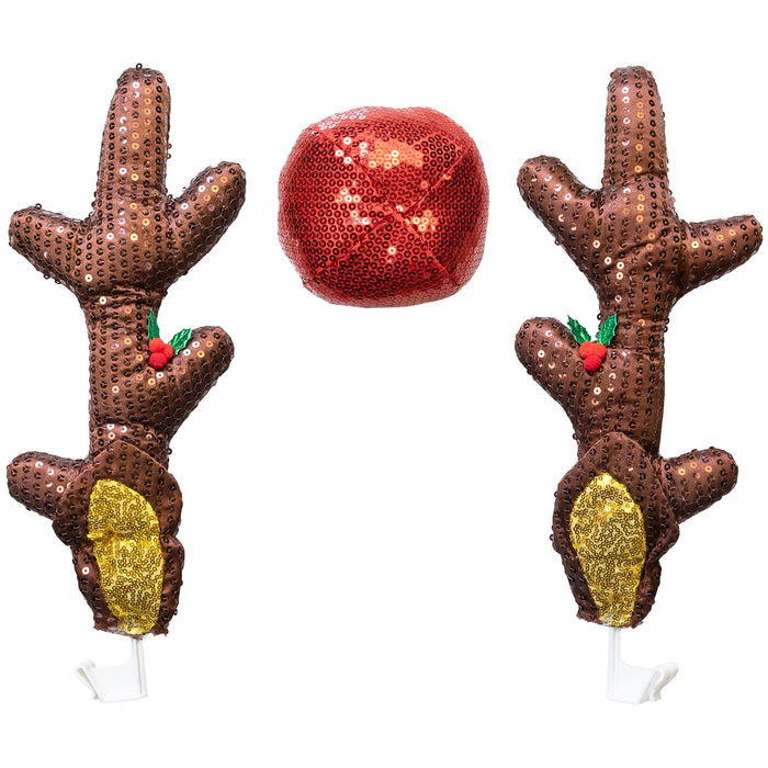 Red Co. 16.5” Sequined Reindeer Antlers & Nose Christmas Car Kit Products