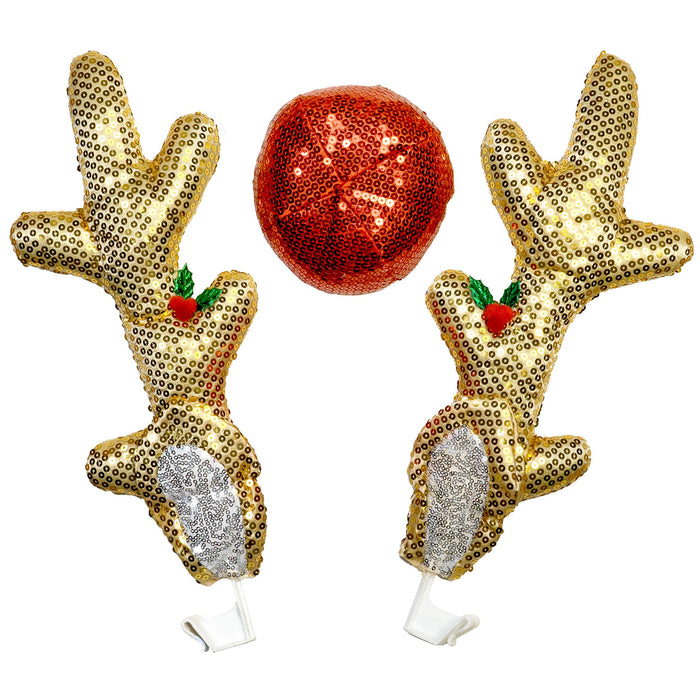 Red Co. 16.5” Sequined Reindeer Antlers & Nose Christmas Car Kit Products