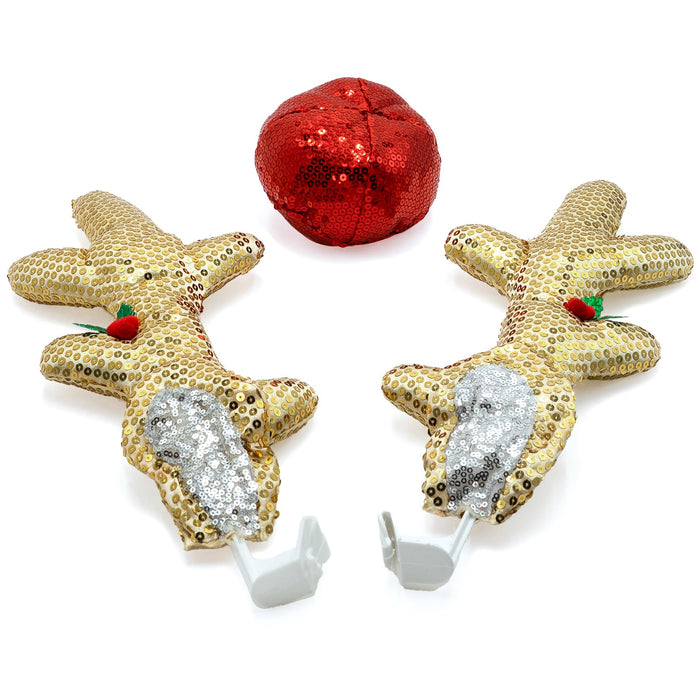 Red Co. 16.5” Sequined Reindeer Antlers & Nose Christmas Car Kit Products