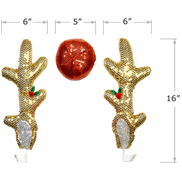 Red Co. 16.5” Sequined Reindeer Antlers & Nose Christmas Car Kit Products