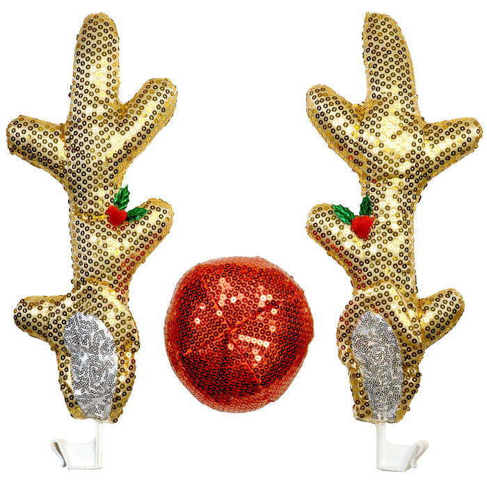 Red Co. 16.5” Sequined Reindeer Antlers & Nose Christmas Car Kit Products