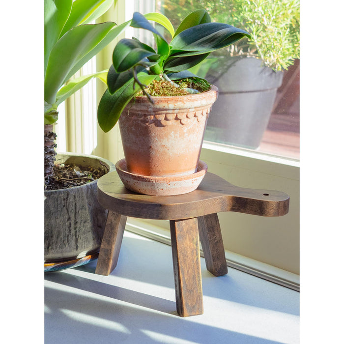 Red Co. 6 inch Tall Mini Round Boho Chic Tabletop Wooden Stool Display Stand, Casual Country Potted Plant Holder, Brown