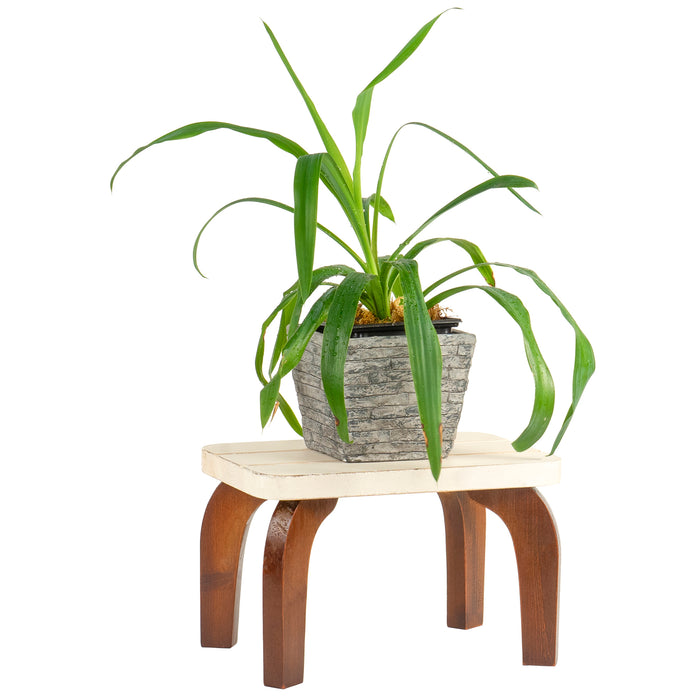 Red Co. 8” Tall Decorative Wooden Stool Display Plant Stand Holder, Brown/White