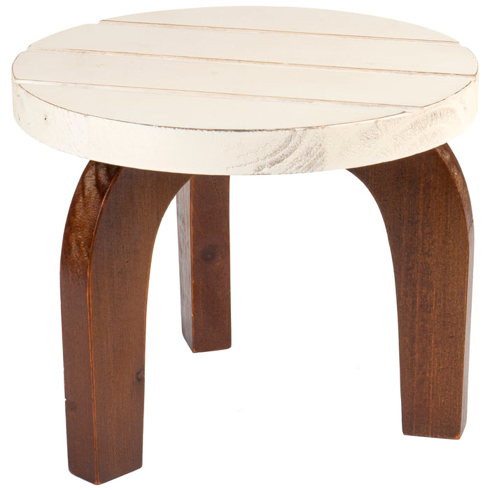 Red Co. 8” Tall Decorative Wooden Stool Display Plant Stand Holder, Brown/White