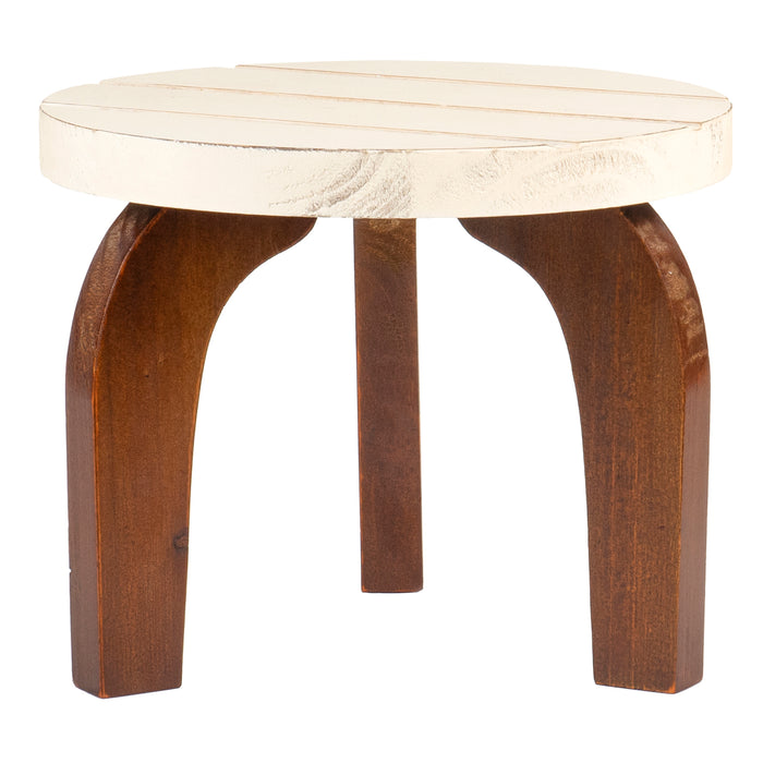 Red Co. 8” Tall Decorative Wooden Stool Display Plant Stand Holder, Brown/White