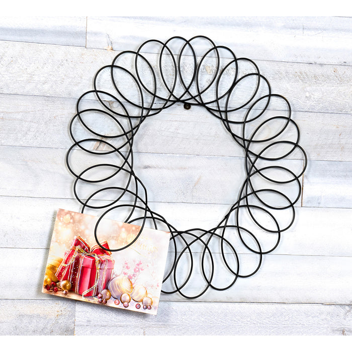 Red Co. Black Metal Wreath - Wall Mount Christmas Card Holder - 17" Dia