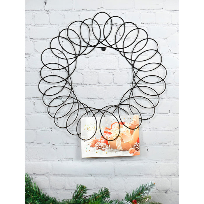 Red Co. Black Metal Wreath - Wall Mount Christmas Card Holder - 17" Dia