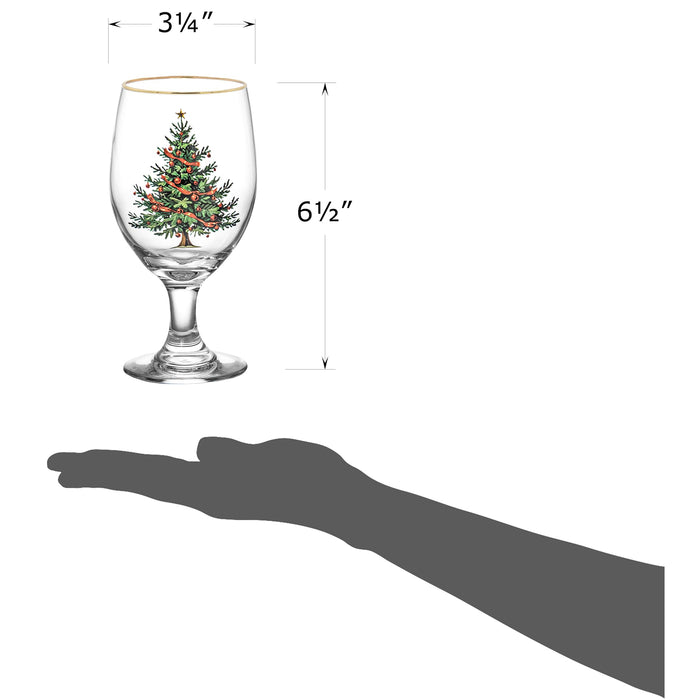Red Co. Set of 4 Clear Glass Christmas Tree Drinking Tumblers with Gold Rim