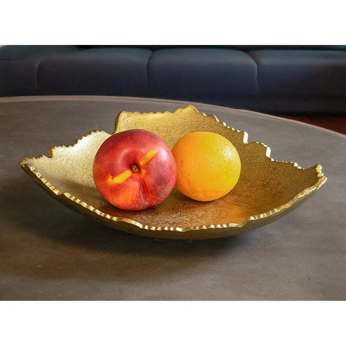 Red Co. 12” Decorative Antique Golden Allure Torn Metal Centerpiece Bowl with Sculpted Edges