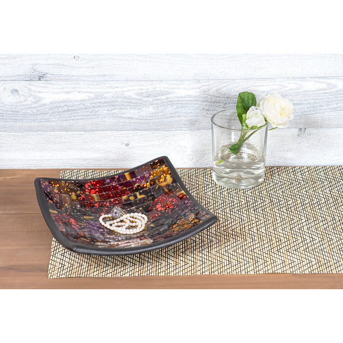 Red Co. Glass Mosaic Ceramic Catch-All Tray, Decorative Accent and Centerpiece Plate - Squared
