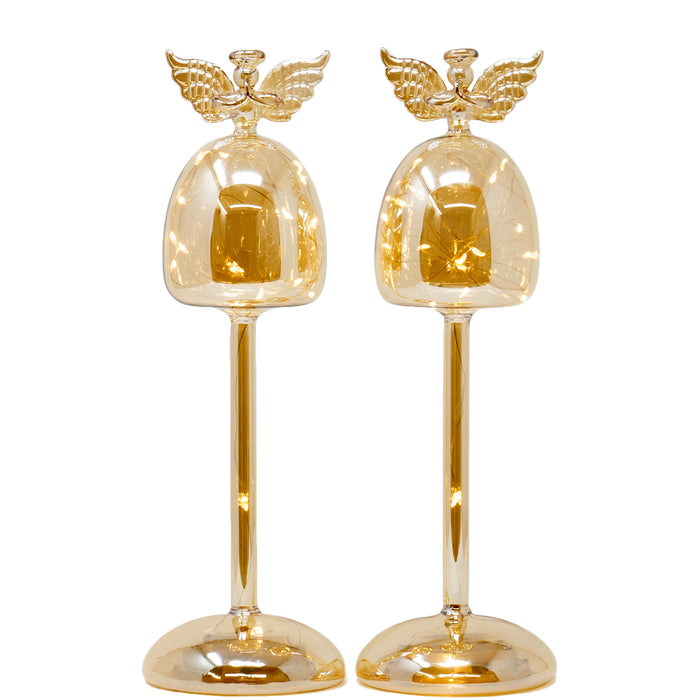 Red Co. 12" Gold Glass Christmas Praying Holy Angel Figurine Ornaments with LED Lights, Light-Up Holiday Season Décor – Set of 2