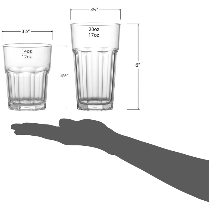 Red Co. Set of 12 Heavy Duty Clear Classic Acrylic Outdoor Mixed Drinkware Rocks Tumblers, 14 Fl Oz Lowball and 20 Fl Oz Highball Glasses