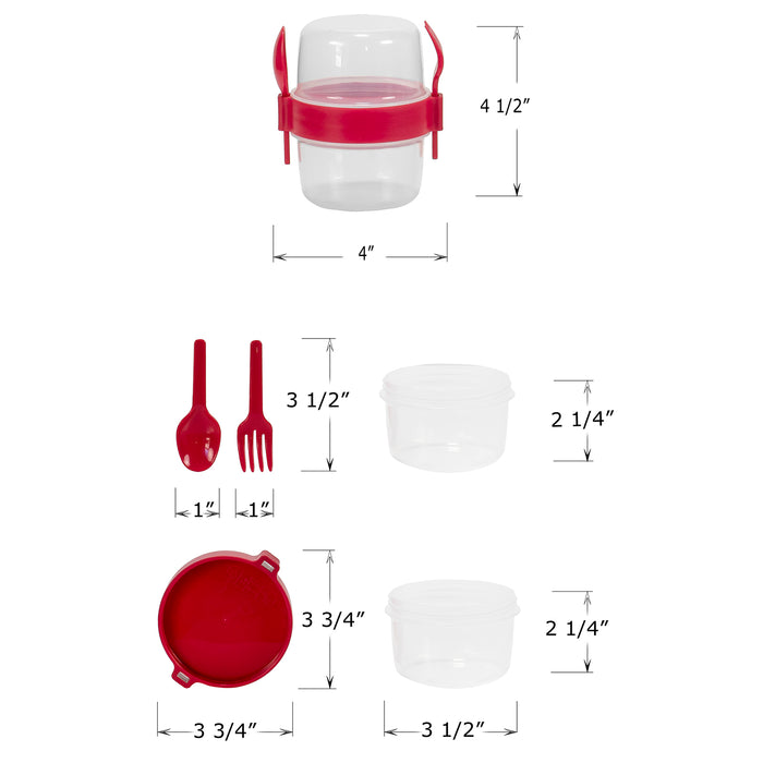 Red Co. Set of 4 Breakfast On the Go 16.9 Oz Reusable Overnight Oats Containers with Spoon & Fork – Pink, Yellow, Green, Red