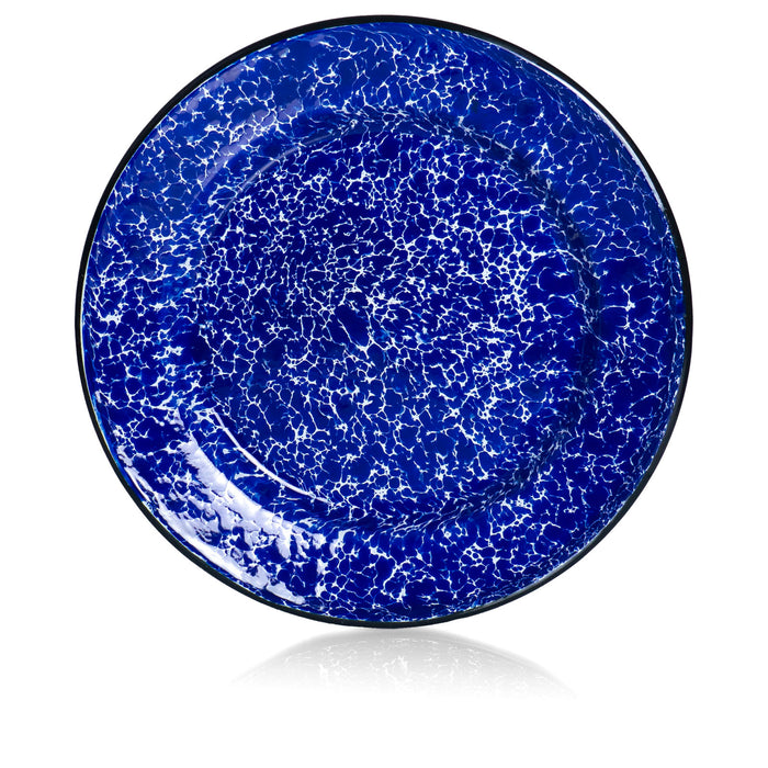 Red Co. Set of 4 Enamelware Metal Classic 10" Round Dinner Plate, Navy Blue Marble/Black Rim - Splatter Design