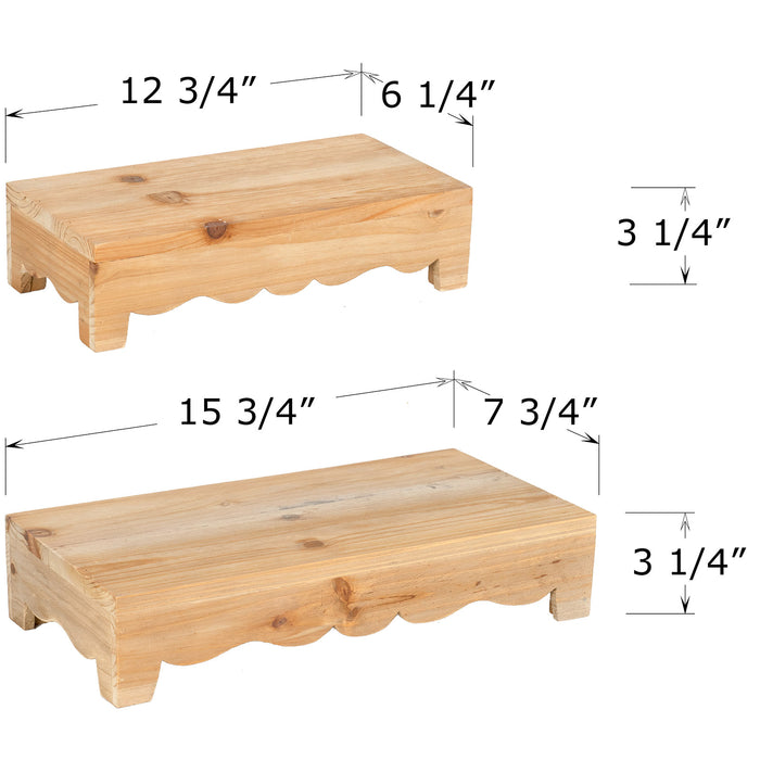 Red Co. Set of 2 Decorative 15.75” to 12.75” Rustic Wooden Stackable Pedestal Stands, Natural Brown