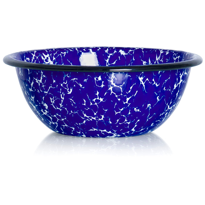 Red Co. Set of 4 Enamelware Metal Classic 20 oz Round Cereal Bowl, Navy Blue Marble/Black Rim - Splatter Design
