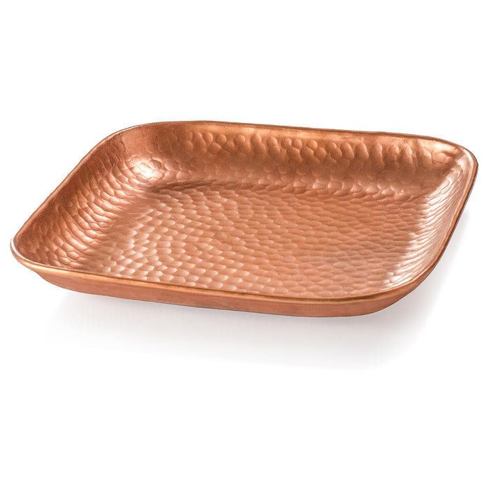 Red Co. 9” x 9” Decorative Square Hammered Metal Centerpiece Serving Tray, Copper