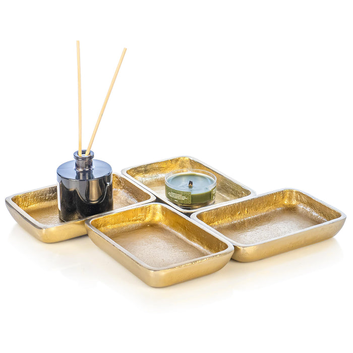 Red Co. Set of 4 Decorative 6” x 4” Small Textured Metal Rectangular Organizing Decorative Trays, Antique Gold