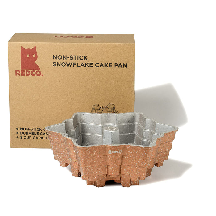 Red Co. 8 Cup Non Stick Cast Aluminum 9.5 inch Snowflake Cake Baking Pan, Copper Finish