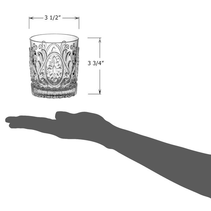 Red Co. Set of 4 Unbreakable Reusable Acrylic Vintage Embossed 14 Fl Oz Lowball Tumblers, Clear