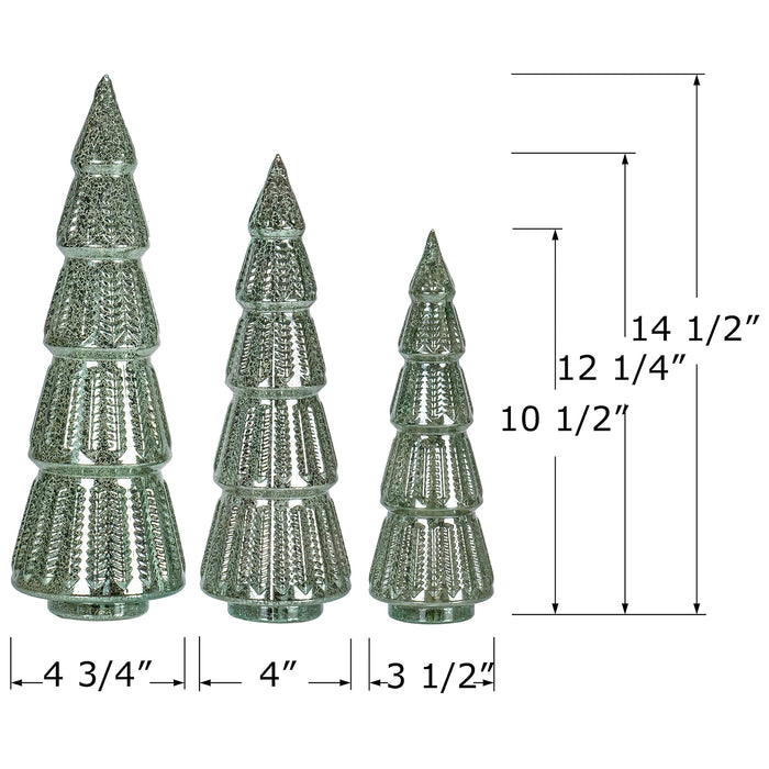 Red Co. 10.5”, 12.5”, 14.5” Light-Up Mercury Glass Christmas Tree Tabletop Display Figurine Set of 3 Sizes, Teal Blue