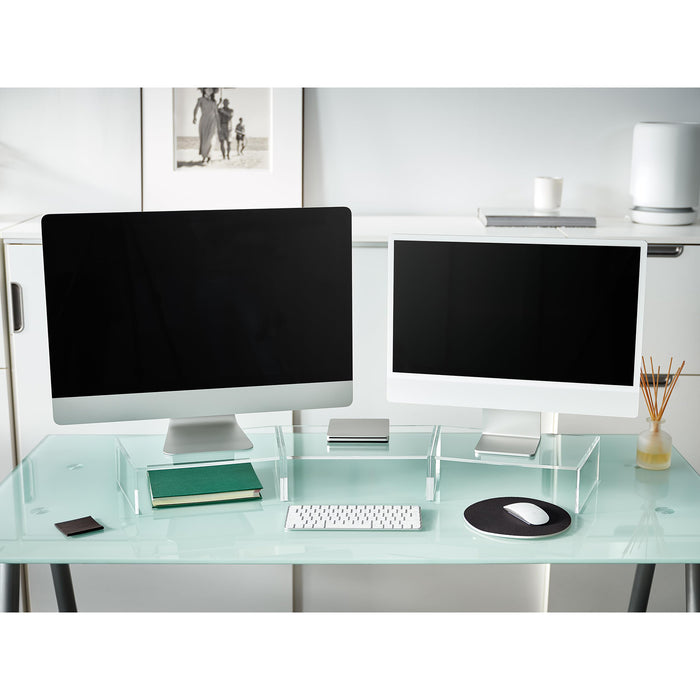 Red Co. Set of 3 Modern Clear Acrylic Desktop Computer Monitor Stands with Adjustable Length & Angle, 14.7” x 9” x 4”
