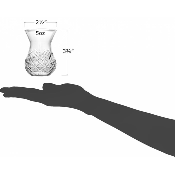 Red Co. Set of 6 Tulip Shaped 5.75 Fl Oz Vintage Cut Glass Turkish Tea Cups, Clear