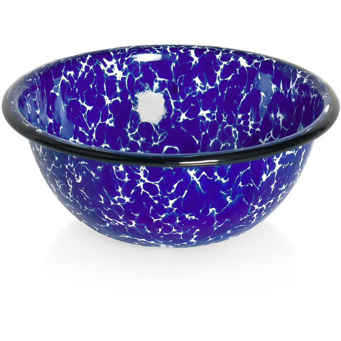 Red Co. Set of 4 Enamelware Metal Classic 20 oz Round Cereal Bowl, Navy Blue Marble/Black Rim - Splatter Design