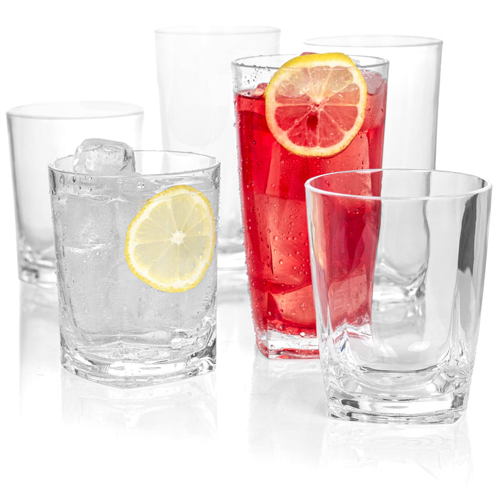 Red Co. Set of 12 Heavy Duty Clear Classic Acrylic Outdoor Mixed Drinkware Tumblers, 17 Fl Oz Lowball and 22 Fl Oz Highball Glasses