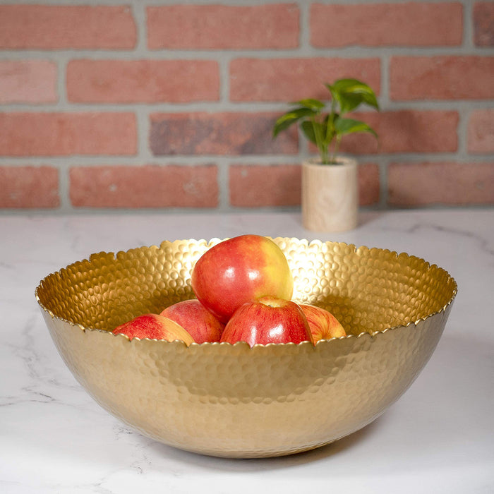 Red Co. Antique Style Tabletop Gold Textured Centerpiece Round Serving Platter Tray Catch-All Dish - 13 Inches Dia, for Dining Living Room Home Décor