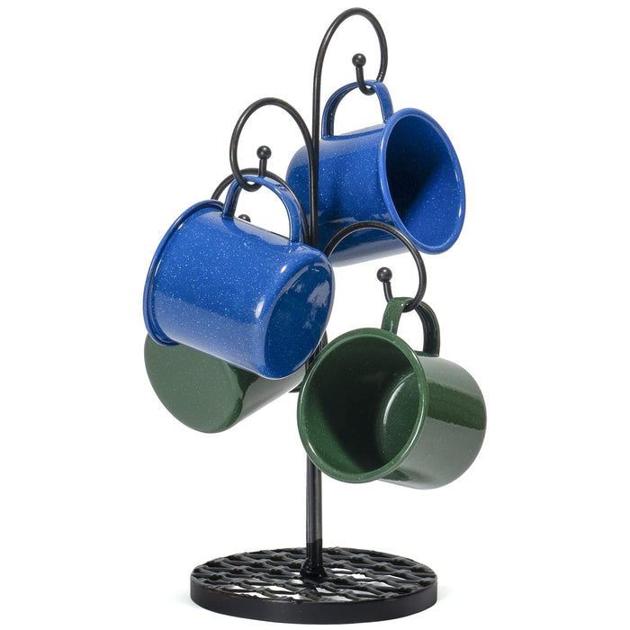 Red Co. Curved Tree 4 Arm Metal Kitchen Stand Cups and Mugs Holder in Black Finish - 16"