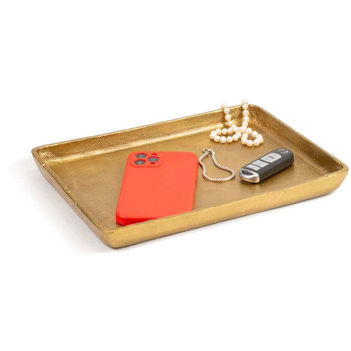 Red Co. 12” x 9” Large Decorative Rectangular Textured Metal Centerpiece Serving Tray, Antique Gold